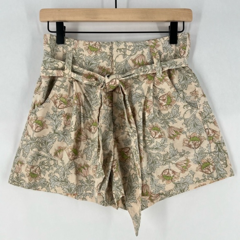 Happy X Nature 100% Cotton Floral Print‎ Tie Waist High Rise Paper Bag Shorts